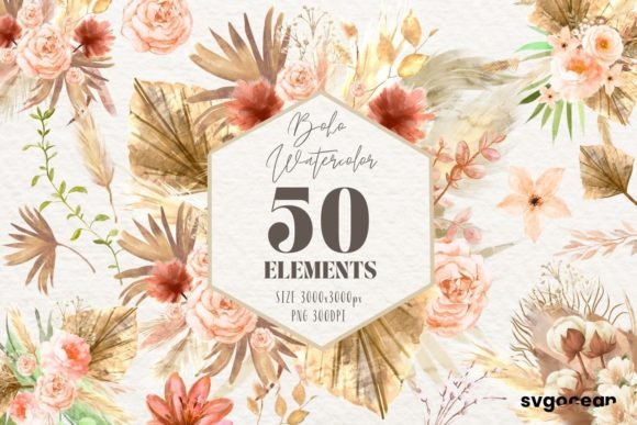 Download Boho Flowers Watercolor Clipart Bundle - Premium Bundle