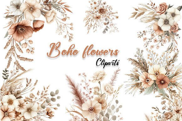 Download Boho Flowers Clipart - Boho flowers Collection
