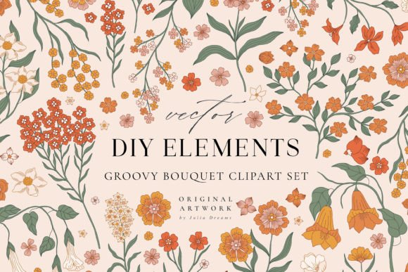 Download Groovy Bouquet Boho Flowers Clipart - Premium Resources