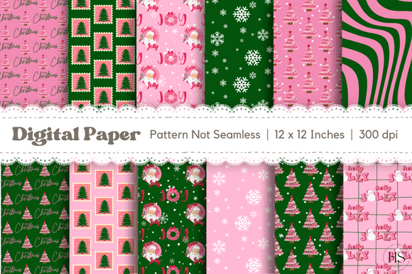Download 12 Pink Christmas Digital Paper Bundle - Pink christmas digital paper Collection